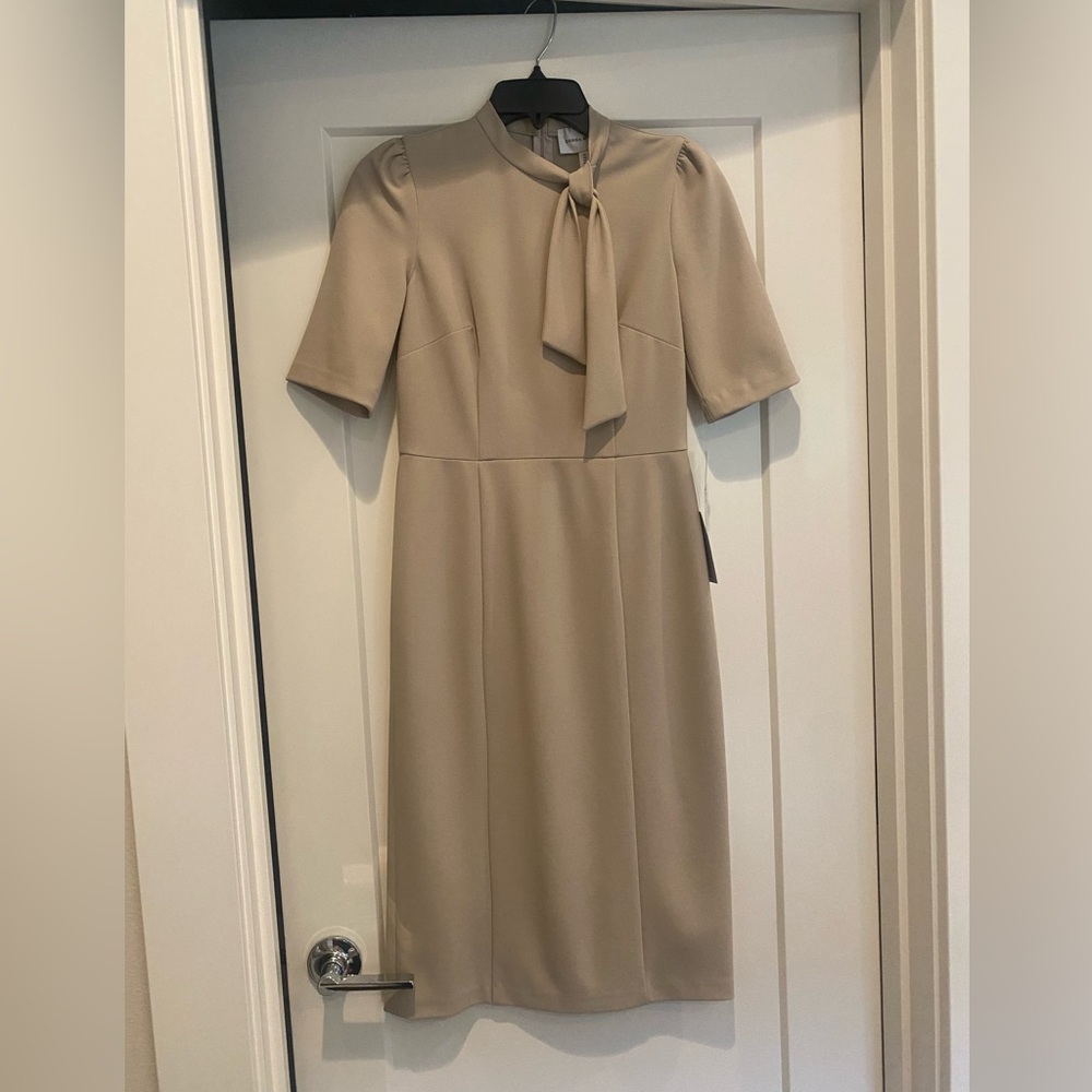 NWT Donna Karan Beige Tie-Neck Midi Dress